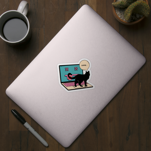 404 Error Laptop Black Cat in beige by The Charcoal Cat Co.